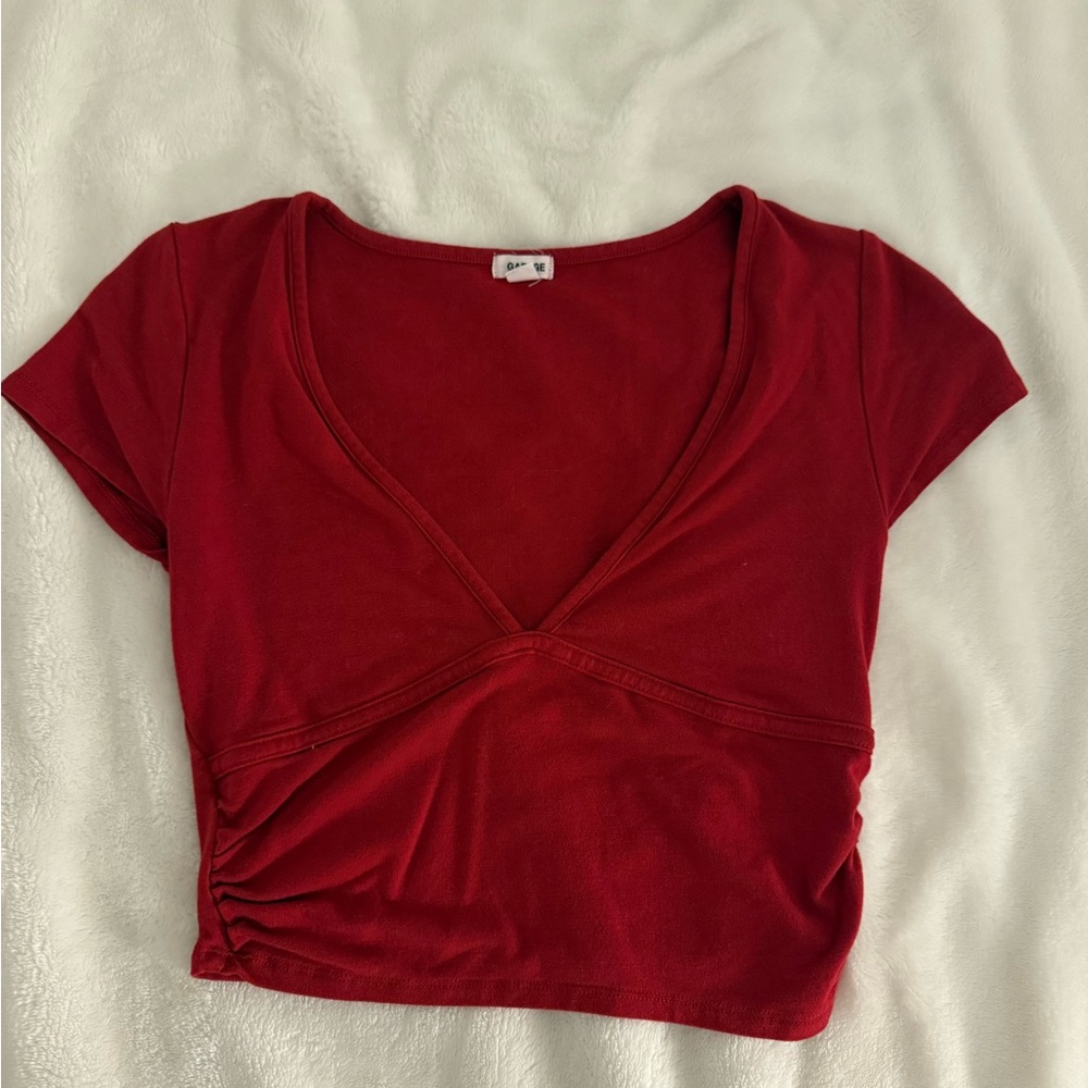 Garage Red V-Neck Crop Top